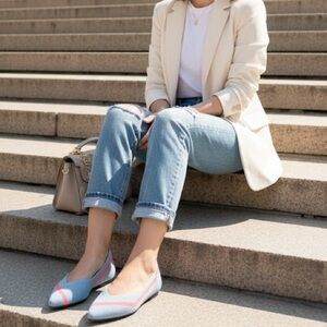 Rothy's The Point Soft Blue Orange Line Ballet Flats